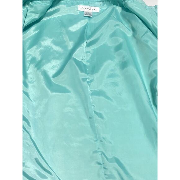 Rafael Turquoise Jacket Women's Size 14 Lined Lightweight Ruffled Trim Front Tie - Picture 4 of 8